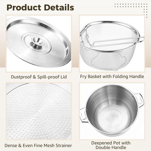 5L/5Qt Deep Fryer Pot with Basket,Stainless Steel Multi-Functional Oil Filter Stove Top Deep Frying Pot with Basket and Lid & Splatter,Multiuse Cookware Guard for Frying,Boiling,Stewing,Home Use in Kuwait