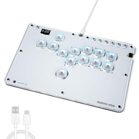 Haute42 13-Key Leverless Arcade Controller, RGB Fighting Stick (White) | Supports Hot Swap & SOCD, Compatible with PC/Ps3/Ps4/Switch/Steam in Saudi Arabia