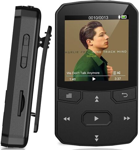 مشغل MP3 RUIZU بسعة 64 جيجابايت مزود بتقنية Bluetooth 5.3 لإعادة الاتصال التلقائي، ويزن 1 أونصة | مشغل موسيقى محمول للجري الرياضي، زر مادي، راديو FM، مسجل صوت، شاشة 1.5 بوصة، يدعم بطاقة microSD سعة 128 جيجابايت in Kuwait
