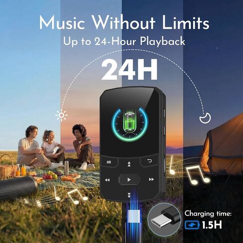 مشغل MP3 RUIZU بسعة 64 جيجابايت مزود بتقنية Bluetooth 5.3 لإعادة الاتصال التلقائي، ويزن 1 أونصة | مشغل موسيقى محمول للجري الرياضي، زر مادي، راديو FM، مسجل صوت، شاشة 1.5 بوصة، يدعم بطاقة microSD سعة 128 جيجابايت in Kuwait