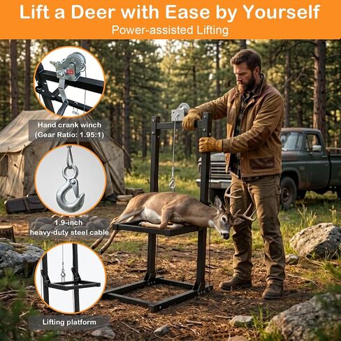 Hitch-Mounted Deer Hoist with Platform – 500 lbs Load Capacity, 2-Inch Receiver, Winch Lift Game Carrier for Trucks, Pickups & SUVs, Ideal for Safely Loading Large Game Animals in Saudi Arabia