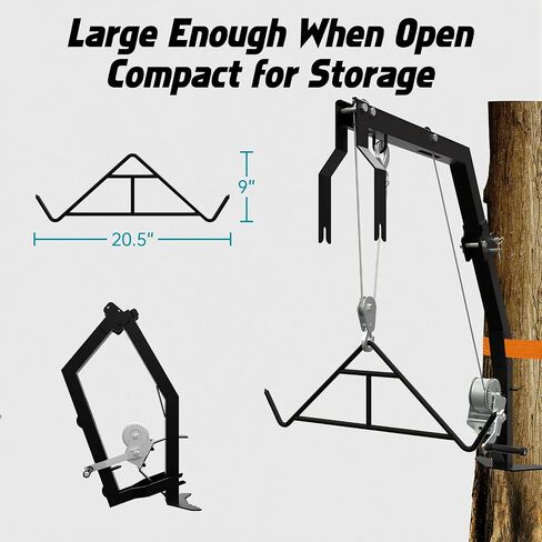 Tree Mounted Deer Hoist with Gambrel - 500lbs Game Hoist with Winch, Ratchet Strap, 23ft Cable, Portable Detachable Hunting Kit for Heavy Duty Deer Hanger for Skinning, Field Dressing in Kuwait