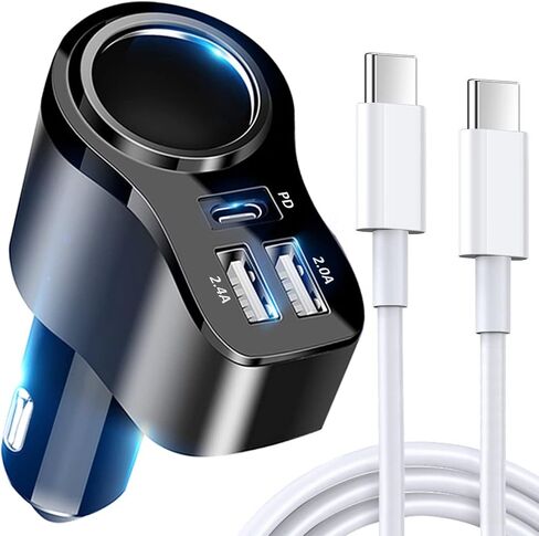 4 in 1 USB C Car Charger, 168W Multi USB Cigarette Lighter Adapter | Socket Splitter with 3 USB Ports, 12V/24V Dual USB Type C PD Fast Car Charger Adapter for iPhone 17/Air/16 Pro Max iPad GPS in Saudi Arabia