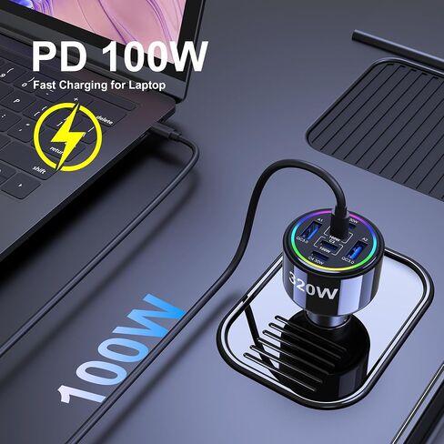 320W USB C Car Charger, 6 Ports Type C Car Charger | PD3.0/QC4.0/PPS Super Fast Charging for iPhone 17/16/15 Series, Galaxy S25/S24/23, iPad, MacBook Pro/Air, Laptop (Black) in Saudi Arabia