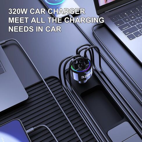 320W USB C Car Charger, 6 Ports Type C Car Charger | PD3.0/QC4.0/PPS Super Fast Charging for iPhone 17/16/15 Series, Galaxy S25/S24/23, iPad, MacBook Pro/Air, Laptop (Black) in Saudi Arabia