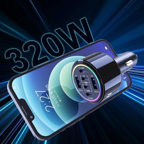 320W USB C Car Charger, 6 Ports Type C Car Charger | PD3.0/QC4.0/PPS Super Fast Charging for iPhone 17/16/15 Series, Galaxy S25/S24/23, iPad, MacBook Pro/Air, Laptop (Black) in Saudi Arabia