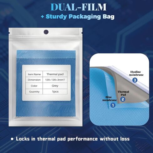 21W/mk FEHONDA 120 x 120 x 3 mm Tear-Resistant Thermal Pad, Non Conductive Easy to Cut Thermal Pads with Reusability, Double-Sided Self-Adhesive Thermal Pads GPU for CPU/PS4/PS5/PC/RAM/Laptop/SSD in Kuwait