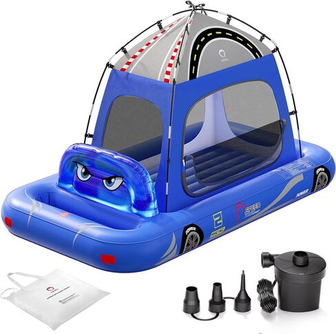 QPAU Inflatable Kids Air Mattress with Tent, Race Car Design, Ages 3+, Red | Includes a Tent and Electric Pump for Quick Setup, with a Portable Design for Home, Travel and Camping in Saudi Arabia