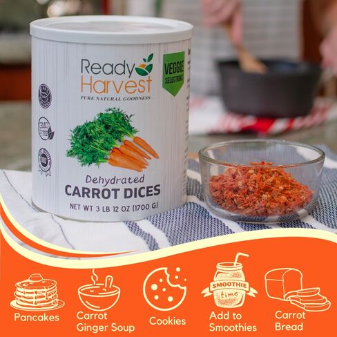 Ready Harvest Dehydrated Food - Carrots | Emergency Food | Dried Vegetables | #10 Can | 25-Year Shelf Life | 3 lbs | Cans Filled to the Top in Saudi Arabia