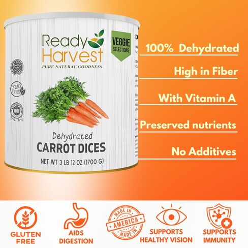 Ready Harvest Dehydrated Food - Carrots | Emergency Food | Dried Vegetables | #10 Can | 25-Year Shelf Life | 3 lbs | Cans Filled to the Top in Saudi Arabia