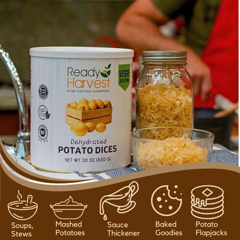 Ready Harvest Dehydrated Food - Potato Dices | Emergency Food | Dried Potatoes | #10 Can | 30-Year Shelf Life | Cans Filled to the Top in Saudi Arabia
