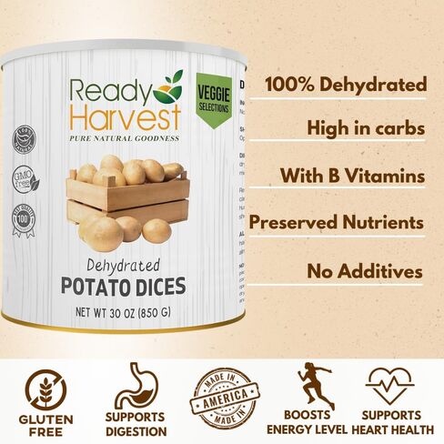 Ready Harvest Dehydrated Food - Potato Dices | Emergency Food | Dried Potatoes | #10 Can | 30-Year Shelf Life | Cans Filled to the Top in Saudi Arabia