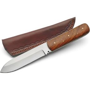 SZCO Full Tang Hunting Knife 8 Inch - Classic Patch Camping Knife with Burlwood Handle, Stainless Steel Blade & Sheath - Brown Pocket Knife for Hunting, Cutting & Outdoor uses - Knives for Men in Kuwait