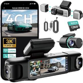 BOTSLAB 4 Channel 360° Dash Cam with Hardwire Kit, 128GB Card,Voice Control | 24/7 Parking Mode, 3.18" Touch Screen, App Control, Built-in GPS, 5.8GHz WiFi, Supercapacitor, Front/Rear/2*Inside Car Camera in Saudi Arabia