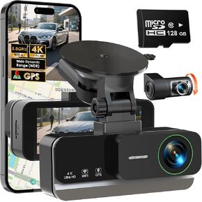 4K+4K Dash Cam Front and Rear, Free 128GB Card Included, 5.8GHz WiFi-20MB/s Fast Download, Dash Camera for Cars with Accurate GPS, G-Sensor, WDR Night Vision, 3.39" IPS Screen, 24H Parking Mode in Kuwait