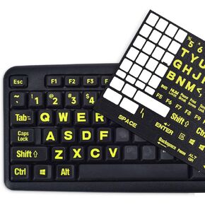 Universal English Large Lettering Keyboard Stickers for PC Computer Laptop Desktop Notebook Keyboards,Bright Yellow Lettering Black Background Replacement Keyboard Stickers in Saudi Arabia