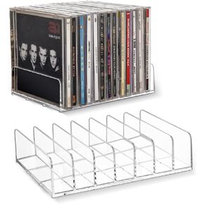 CELSOL Clear Acrylic CD Holder 2 Pack - CD Storage Rack DVD Organizer Stand Holds 28 Jewel Cases, CD Display Shelf for Media Organization, Versatile Desktop Storage for Music Collection in Saudi Arabia