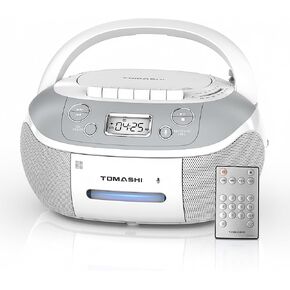 TOMASHI Portable CD Player Boombox with Cassette Player - AM FM Radio,Tape/CD Recording, USB/SD Inputs,Retro Stereo Sound,Dual AC/DC Power,Remote & Backlit LCD - for Home, Camping,Gifts (CD-860A) in Kuwait