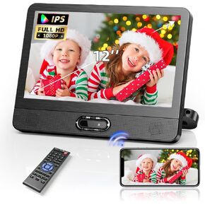 Arafuna 12" HD IPS Display Portable DVD Player, Wireless Screen Mirroring | Car DVD Player with HDMI Input and AV Output, Dual Power with Car Charger, AC Adapter, Supports CD/DVD/USB in Kuwait