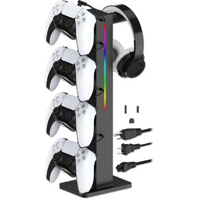 KAFRI RGB Gaming Headphone Stand with Controller Holder, Desk Organizer with Retractable Charger Cable, 2 AC Outlets & 4 Type-C Charging Ports, PC Gaming Accessories for Headset & Controller (Black) in Saudi Arabia
