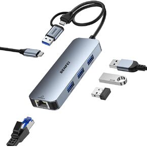 BENFEI USB-C to Gigabit Ethernet Adapter with 3-Port USB 3.0 Hub, RJ45 Network Adapter Compatible with MacBook Pro/Air, iPad Pro, iMac, Galaxy S23, XPS 17, Surface Book 3 in Saudi Arabia