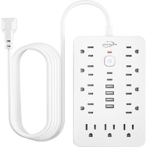 JouleLoom 6 FT Flat Plug Surge Protector Power Strip,11 Multiple AC Outlets with 6 USB Ports (2 USB C), 6 Feet Extension Cord, 1250W/10A, One Touch Switch Button, 17 in 1 Compact powerstrip in Kuwait