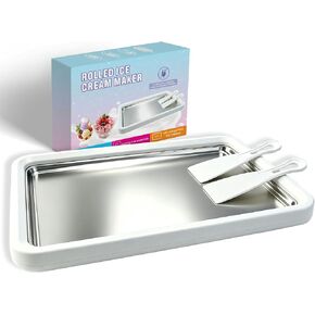 13.8 * 9.5 Inch Extra Large Rolled Ice Cream Maker, Rolled Ice Cream Tray | Ice Cream Roller Maker Use 304 Food Grade Premium Stainless Steel, Make Instant Ice Cream with Family at Home with 2 Spatulas in Saudi Arabia