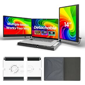 Laptop Screen Extender, 14" FHD 1080P Triple Portable Monitor for Laptops, Stretchable Base and Detachable Screen, Plug & Play, Monitor Extender for 13–17.3" Laptops, Compatible with Window/Mac/Chrome in Saudi Arabia