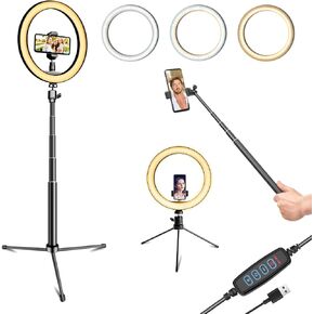 10" Selfie Ring Light with 10" Stand and 60" Selfie Stick, 3 Color Light Adjustment Suitable for Phones and Cameras, Makeup/Live Streaming/Taking Photos in Saudi Arabia