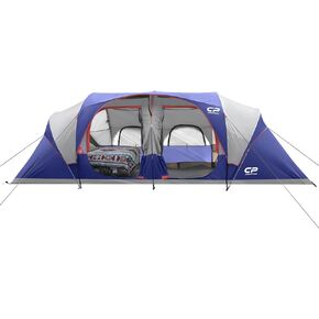 CAMPROS CP 12 Person Camping Tent, 3-Room Family Tent, Rainfly, Waterproof | Windproof double-layer design with 2 divider curtains, 6 large mesh windows, easy setup, and a carry bag, 20' x 9' x 72"(H) in Saudi Arabia