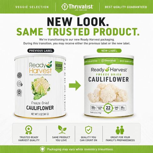 Ready Harvest Freeze Dried Food - Cauliflower | Emergency Food | Camping & Storage | #10 Can | 25-Year Shelf Life | Cans Filled to the Top in Saudi Arabia