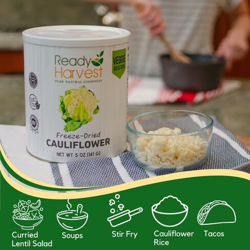 Ready Harvest Freeze Dried Food - Cauliflower | Emergency Food | Camping & Storage | #10 Can | 25-Year Shelf Life | Cans Filled to the Top in Saudi Arabia