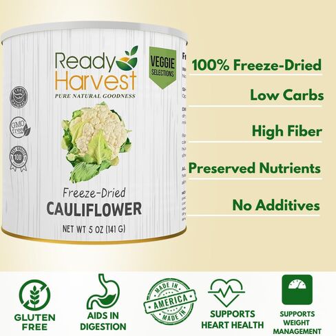 Ready Harvest Freeze Dried Food - Cauliflower | Emergency Food | Camping & Storage | #10 Can | 25-Year Shelf Life | Cans Filled to the Top in Saudi Arabia