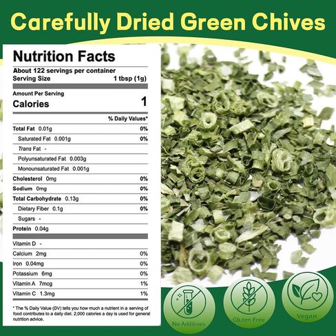 4.3oz Large Size Dried Chives Flakes, Dehydrated Green Chives Seasoning for Cooking, Soups, Sauces, Ramen & Garnish, Carefully Chopped, Gluten-Free, No Additives in Saudi Arabia