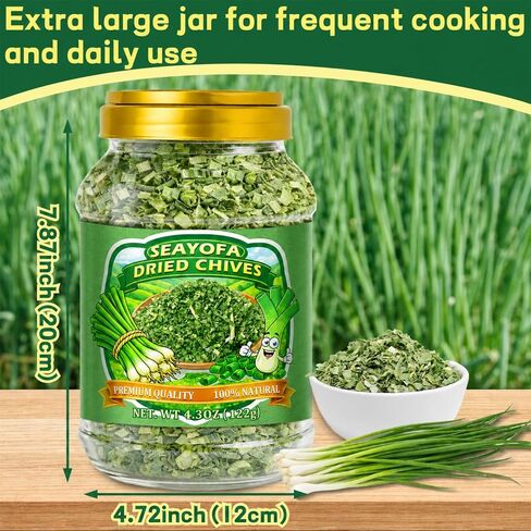 4.3oz Large Size Dried Chives Flakes, Dehydrated Green Chives Seasoning for Cooking, Soups, Sauces, Ramen & Garnish, Carefully Chopped, Gluten-Free, No Additives in Saudi Arabia
