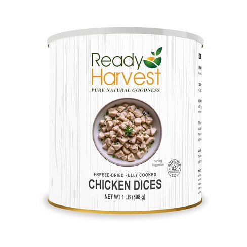 Ready Harvest Freeze-Dried Fully Cooked Chicken Dices | 24 Servings | Long-Term Emergency Food | Up to 30-Year Shelf Life | #10 Can (1 lb / 454 g) | 1 Unit in Saudi Arabia