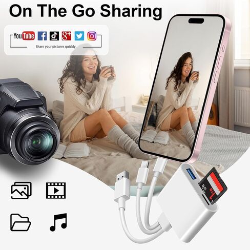قارئ بطاقة SD لجهاز iPhone iPad Mac، USB C & Lightning & USB-A 3 في 1 محول MircoSD/SD للكاميرا الرقمية USBC USB A قارئ بطاقة الذاكرة لأجهزة Apple جميع الأجهزة/الهاتف من النوع C/الكمبيوتر المحمول/الكمبيوتر in Kuwait