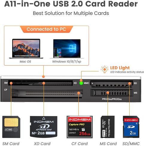 SmartMedia Card Reader Writer All-in-1 USB Universal Multi Card Adapter Slim Hub Read Smart Media, xD, SD, SDHC, SDXC, UHS-I, MMC, MS Pro Duo, CF, MD, Camera Flash Memory Cards For Windows, Mac, Linux in Saudi Arabia