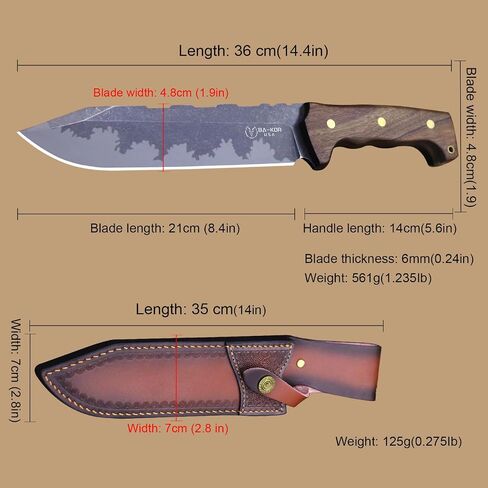 BA-KOR DC53 Steel 36CM (14.3IN) Full Tang 6mm Thick Fixed Knife+Sheath&(5.9IN) Cerium Igniter, Suitable for Outdoor Hunting, Camping, Survival Exploration, EDC in Saudi Arabia