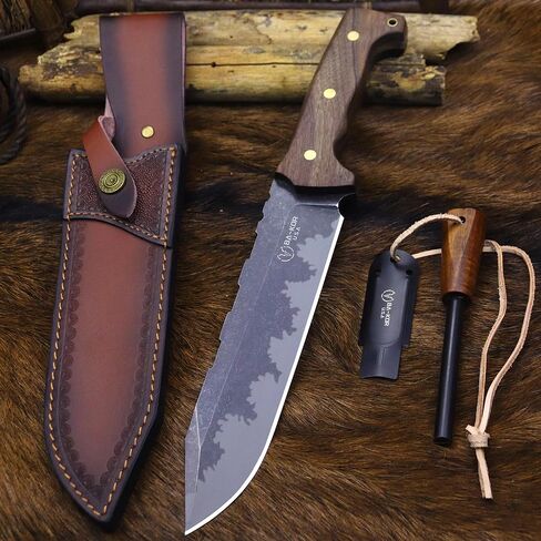 BA-KOR DC53 Steel 36CM (14.3IN) Full Tang 6mm Thick Fixed Knife+Sheath&(5.9IN) Cerium Igniter, Suitable for Outdoor Hunting, Camping, Survival Exploration, EDC in Saudi Arabia