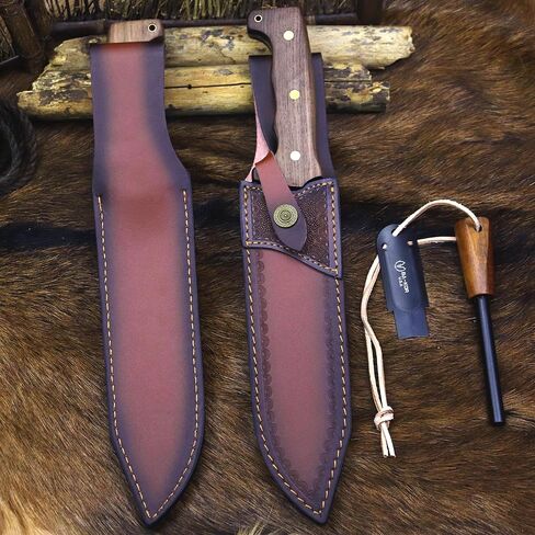 BA-KOR DC53 Steel 36CM (14.3IN) Full Tang 6mm Thick Fixed Knife+Sheath&(5.9IN) Cerium Igniter, Suitable for Outdoor Hunting, Camping, Survival Exploration, EDC in Saudi Arabia