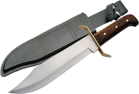 SZCO Supplies 15-Inch Bowie Knife with Carbon Steel Clip-Point Blade, Wooden Handle, and Leather Sheath – Hunting, Camping, Survival, and Outdoor Knife in Kuwait