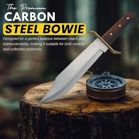 SZCO Supplies 15-Inch Bowie Knife with Carbon Steel Clip-Point Blade, Wooden Handle, and Leather Sheath – Hunting, Camping, Survival, and Outdoor Knife in Kuwait