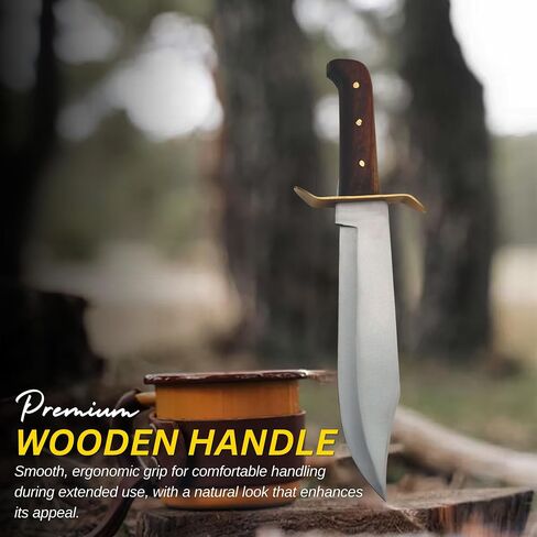 SZCO Supplies 15-Inch Bowie Knife with Carbon Steel Clip-Point Blade, Wooden Handle, and Leather Sheath – Hunting, Camping, Survival, and Outdoor Knife in Kuwait