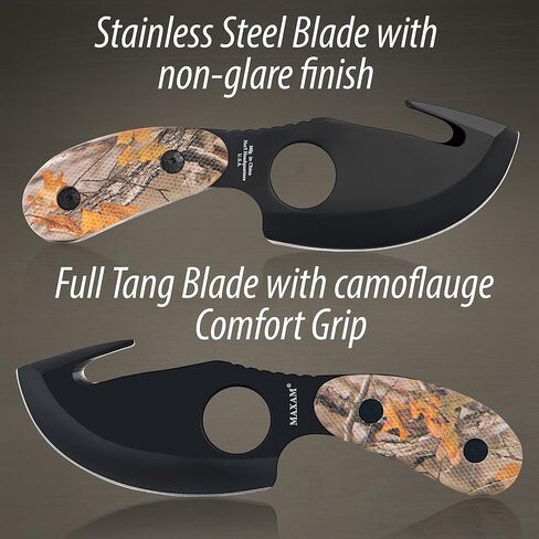 Maxam All in One Fixed Blade Skinning Knife with Gut-Hook, Camo, Full Tang, 7 Inch Knife Includes Nylon Sheath in Saudi Arabia