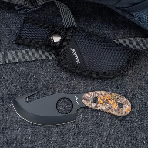Maxam All in One Fixed Blade Skinning Knife with Gut-Hook, Camo, Full Tang, 7 Inch Knife Includes Nylon Sheath in Saudi Arabia
