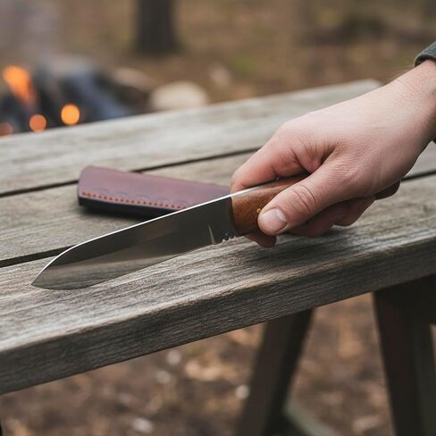 SZCO Full Tang Hunting Knife 8 Inch - Classic Patch Camping Knife with Burlwood Handle, Stainless Steel Blade & Sheath - Brown Pocket Knife for Hunting, Cutting & Outdoor uses - Knives for Men in Kuwait