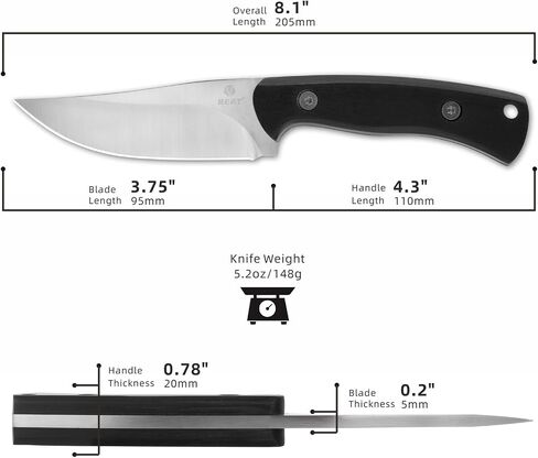 REAT Fixed Blade Knife with Sheath, 3.75" 14C28N Steel Blade with Full Tang Design,Ergonomic Wood Handle, Sharp Hunting Knife, Bushcraft Knife for Camping,Survival,Hiking,Gifts for Men,Women in Saudi Arabia