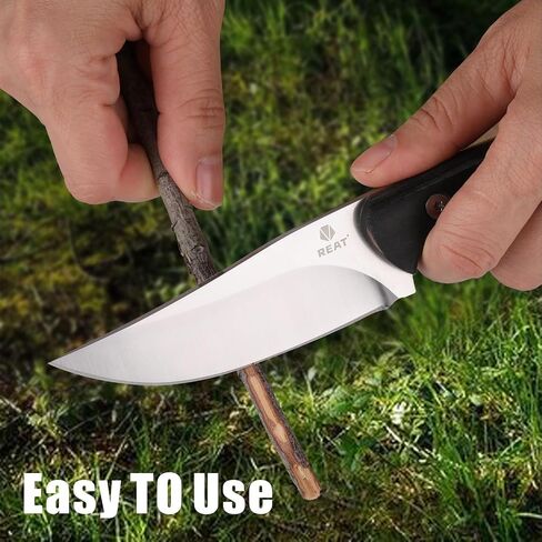 REAT Fixed Blade Knife with Sheath, 3.75" 14C28N Steel Blade with Full Tang Design,Ergonomic Wood Handle, Sharp Hunting Knife, Bushcraft Knife for Camping,Survival,Hiking,Gifts for Men,Women in Saudi Arabia