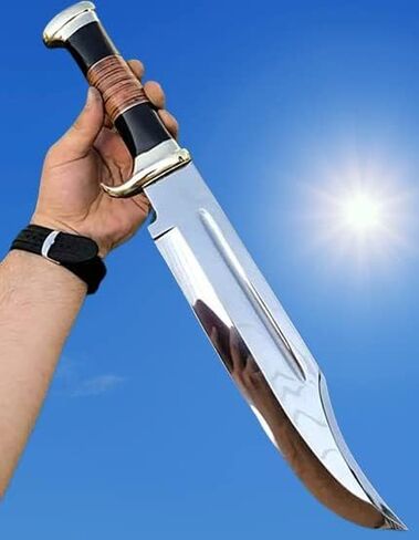 D2 17 Inches Large Crocodile Dundee Bowie Knife with Leather Sheath Big Survival Fixed Blade Knife with Leather and Horn Handle for Outdoor Camping Knives For Men in Saudi Arabia